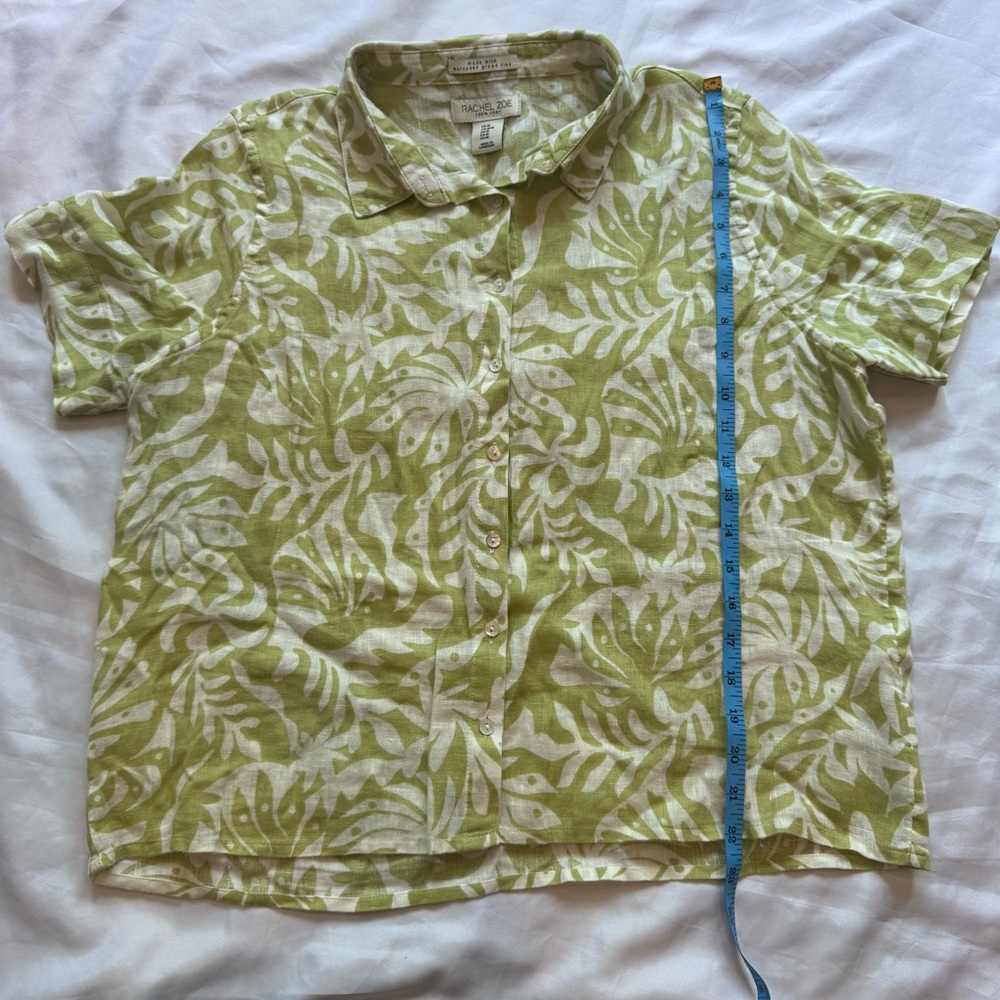 Rachel Zoe Linen Button Up Women’s Summer Blouse Short Sleeve Size M